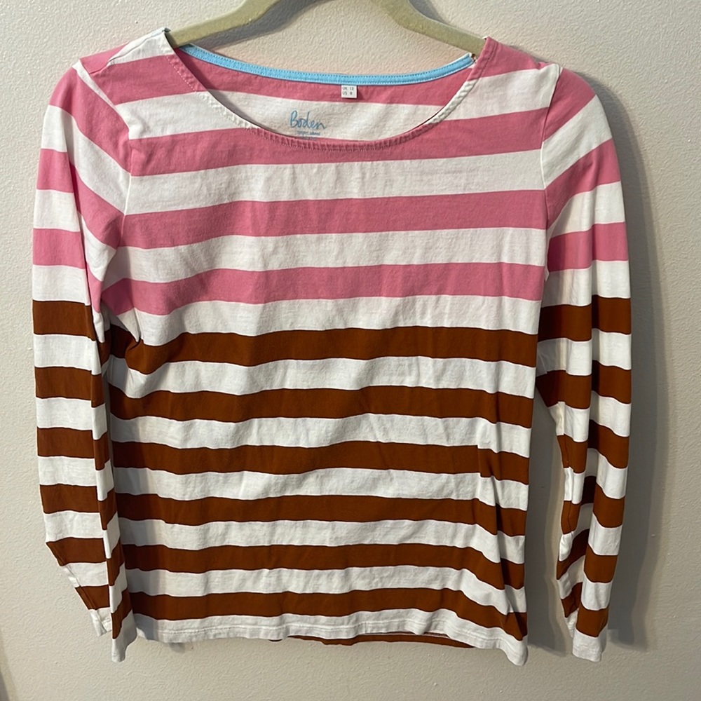 Boden pink and conker striped Breton